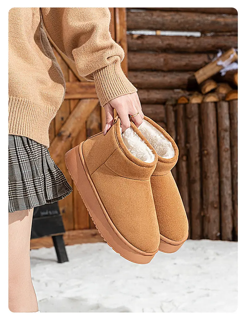Winter Thick-Soled Warm Snow Boots for Women, Indoor and Home, Non-Slip, Velvet and Thickeneded Outer Wear, Fashionable and Versatile Short-Cylinder Cotton Shoes — feature 13