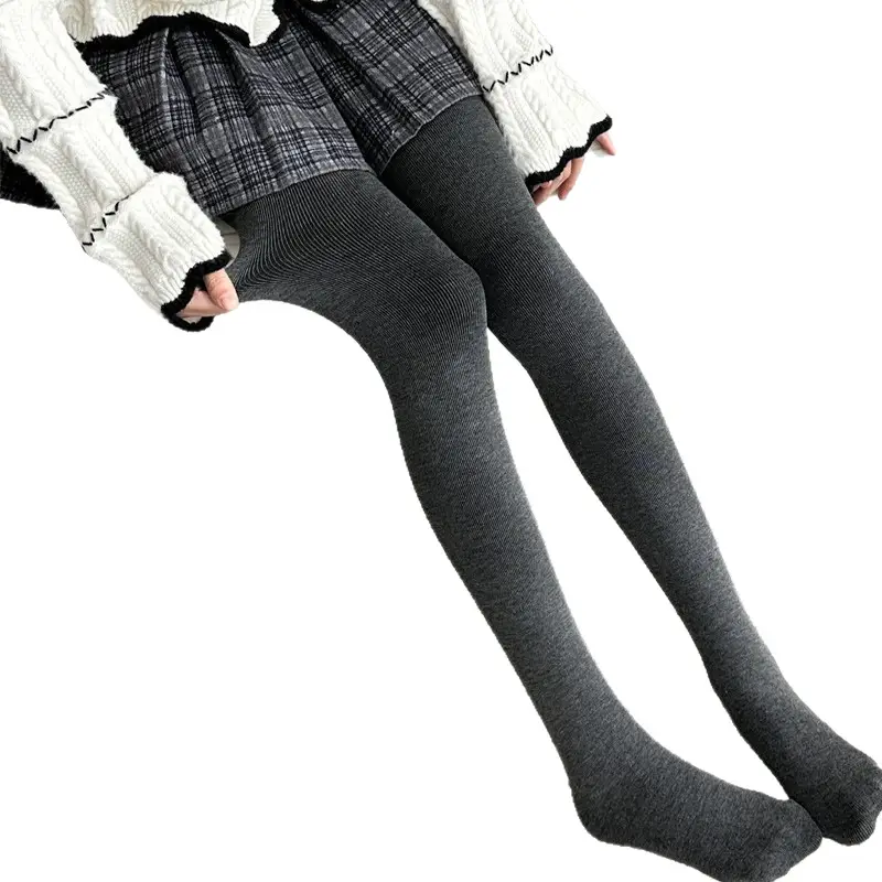 Gray Vertical Striped Leggings for Women, Autumn and Winter, Fleece-Lined, Thickened, Warm Cotton Pants, Slimming Tights