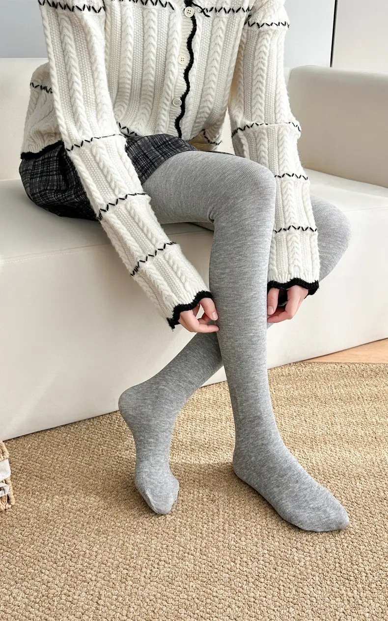 Gray Vertical Striped Leggings for Women, Autumn and Winter, Fleece-Lined, Thickened, Warm Cotton Pants, Slimming Tights — feature 12
