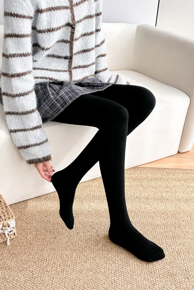 Gray Vertical Striped Leggings for Women, Autumn and Winter, Fleece-Lined, Thickened, Warm Cotton Pants, Slimming Tights — feature 13