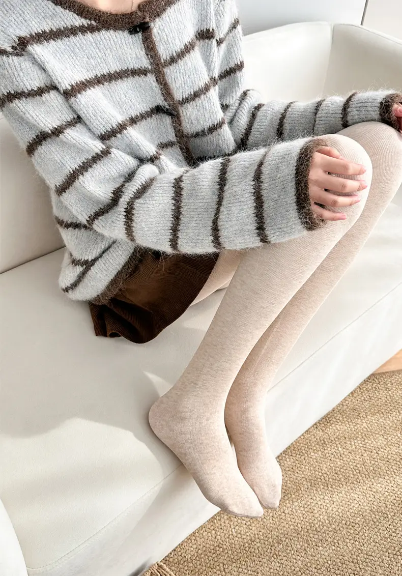 Gray Vertical Striped Leggings for Women, Autumn and Winter, Fleece-Lined, Thickened, Warm Cotton Pants, Slimming Tights — feature 16