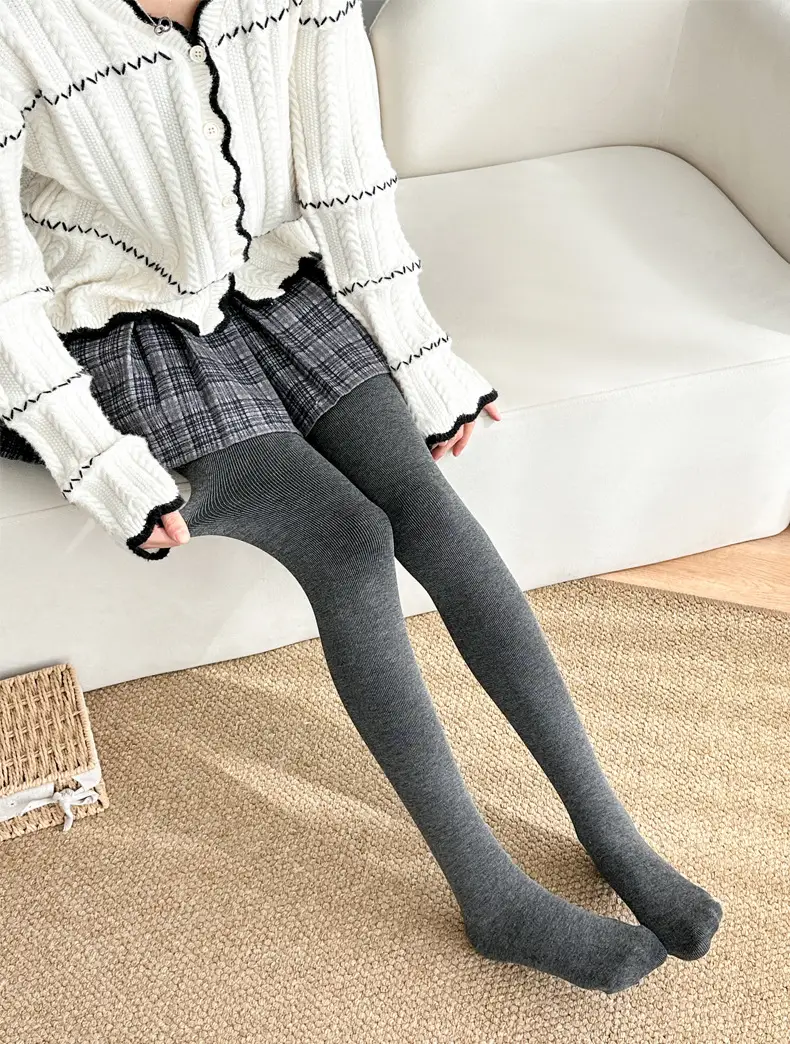 Gray Vertical Striped Leggings for Women, Autumn and Winter, Fleece-Lined, Thickened, Warm Cotton Pants, Slimming Tights — feature 4