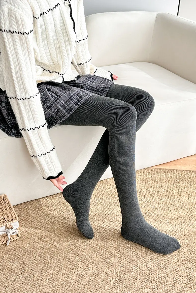 Gray Vertical Striped Leggings for Women, Autumn and Winter, Fleece-Lined, Thickened, Warm Cotton Pants, Slimming Tights — feature 5