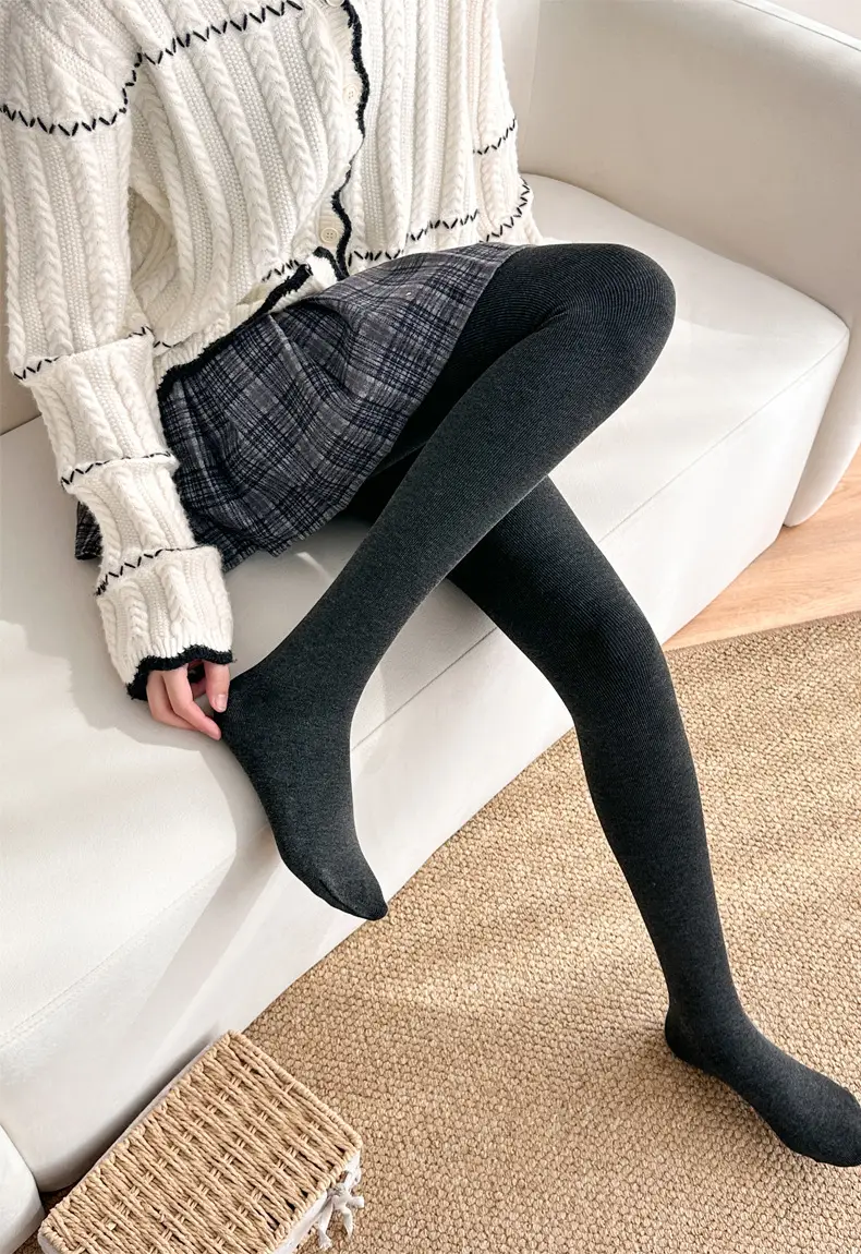 Gray Vertical Striped Leggings for Women, Autumn and Winter, Fleece-Lined, Thickened, Warm Cotton Pants, Slimming Tights — feature 7