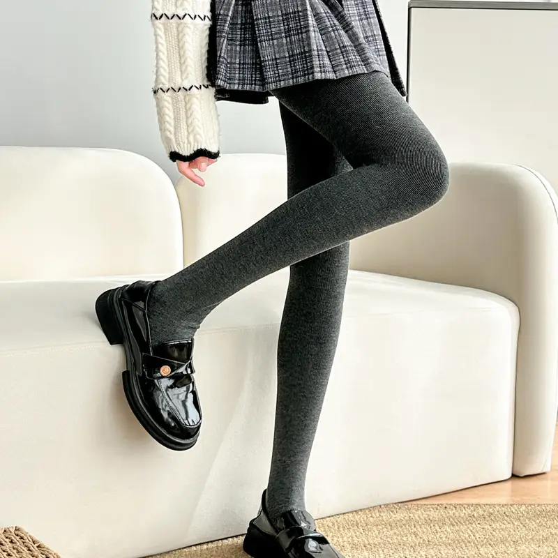 Gray Vertical Striped Leggings for Women, Autumn and Winter, Fleece-Lined, Thickened, Warm Cotton Pants, Slimming Tights