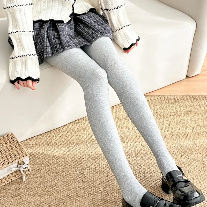 Gray Vertical Striped Leggings for Women, Autumn and Winter, Fleece-Lined, Thickened, Warm Cotton Pants, Slimming Tights