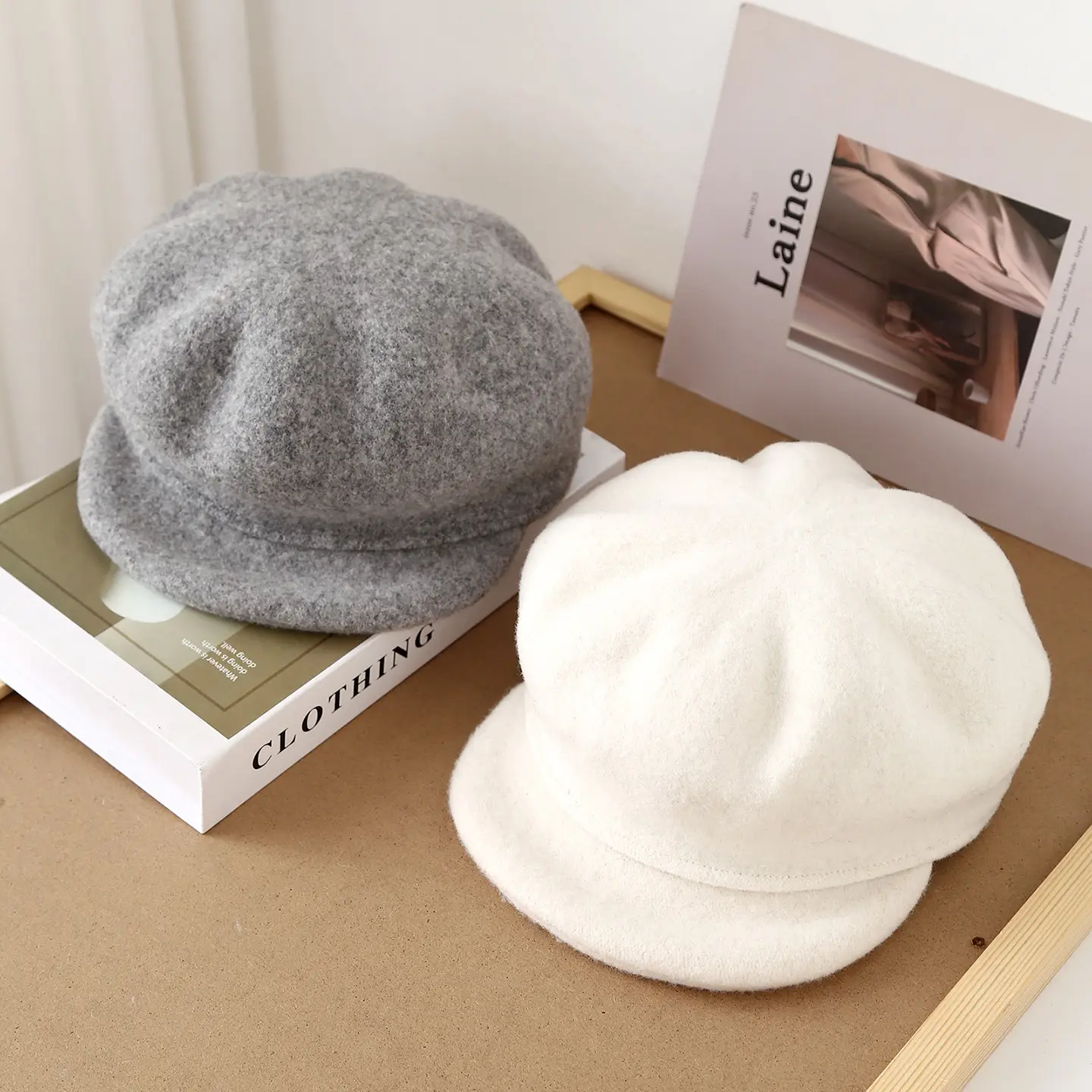 Autumn Woolen Newsboy Hat Gray Japanese Style - Image 6