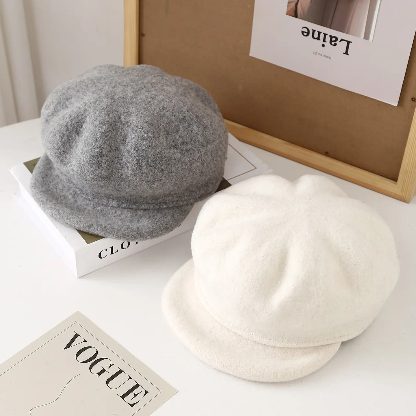 Autumn Woolen Newsboy Hat Gray Japanese Style — feature 10