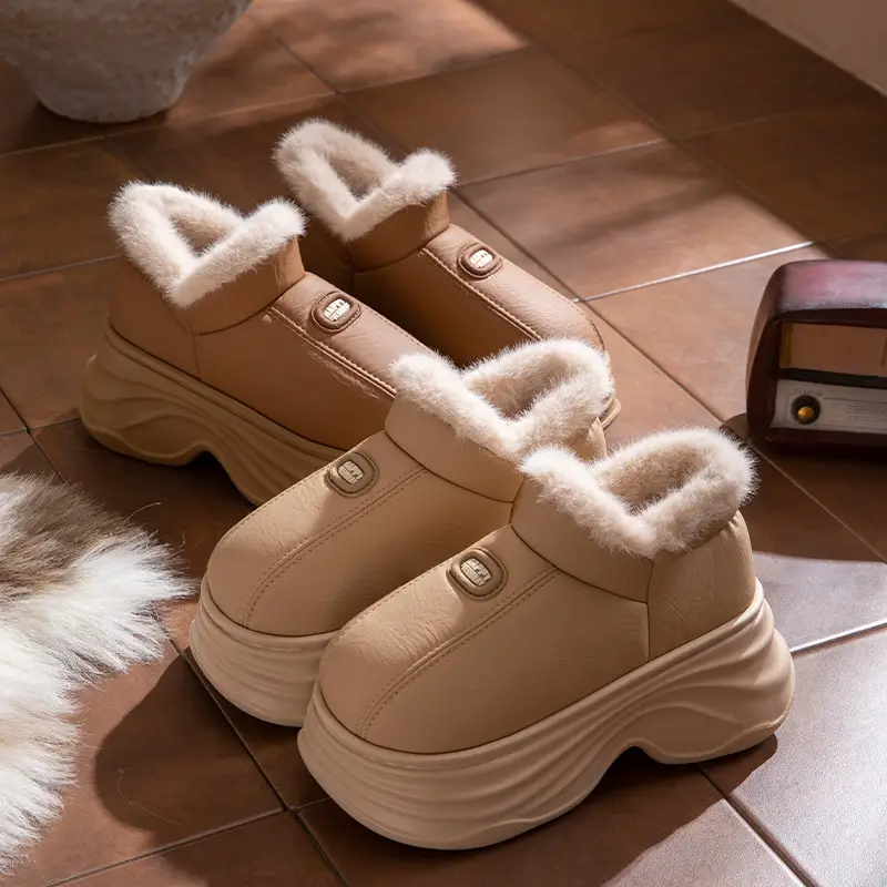 Women's Winter Cotton Slippers with Thick Soles, Waterproof Indoor Home Cotton Shoes, Pu Couple's Home Warm Plush Slippers, Non-Slip for Home Use - Image 6