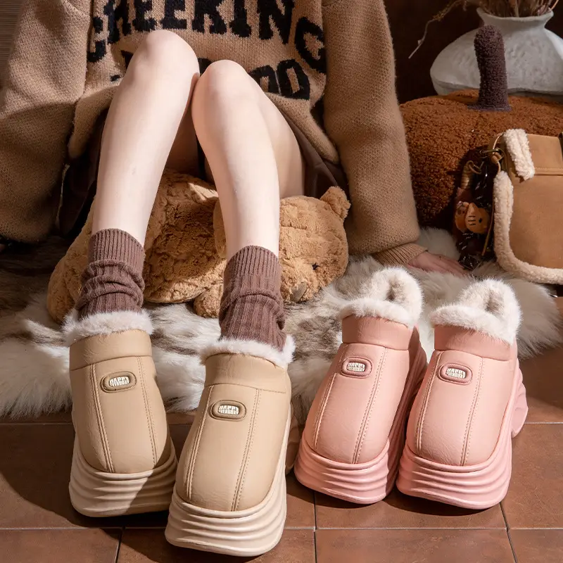 Women's Winter Cotton Slippers with Thick Soles, Waterproof Indoor Home Cotton Shoes, Pu Couple's Home Warm Plush Slippers, Non-Slip for Home Use - Image 7