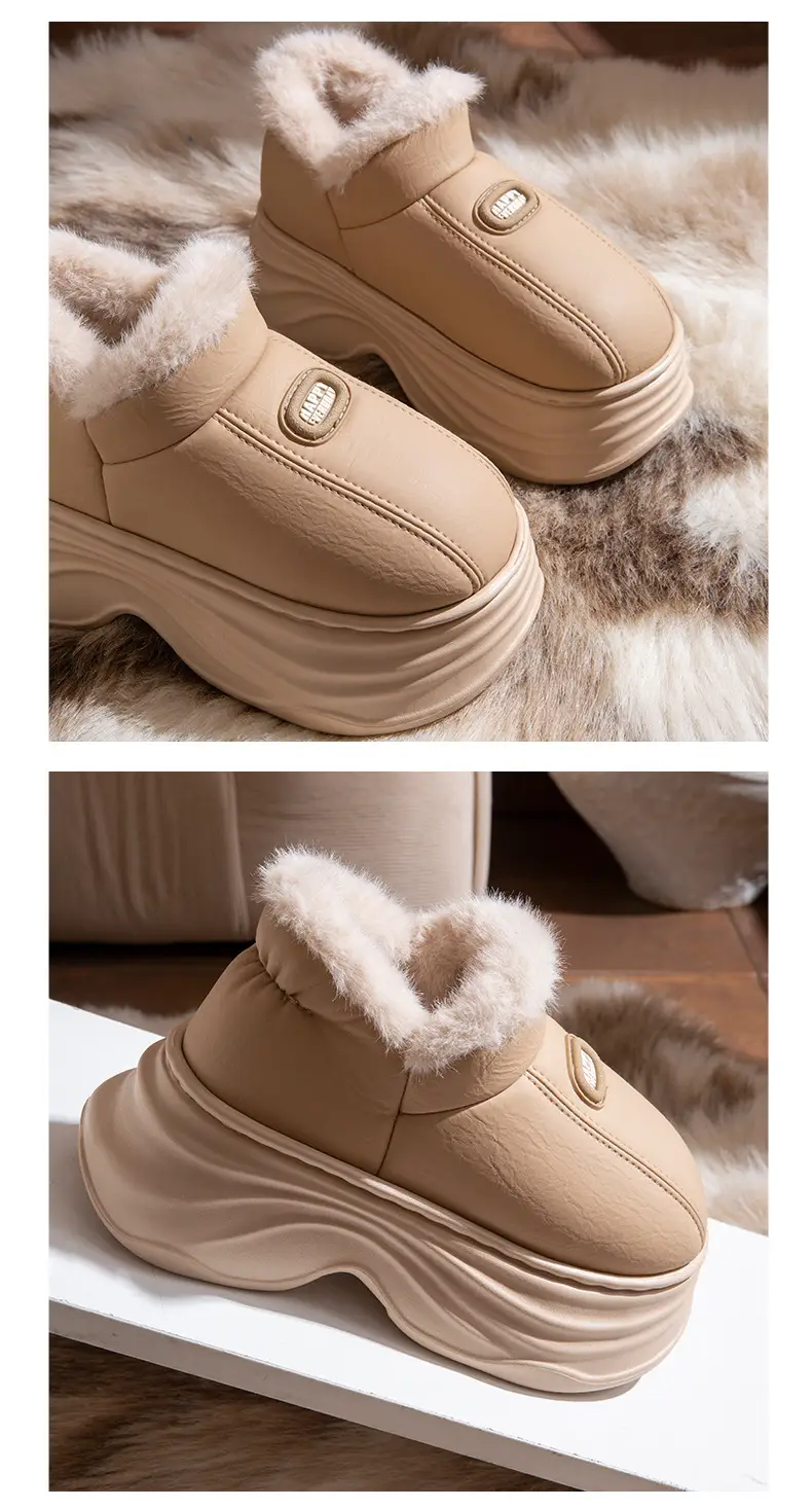Women's Winter Cotton Slippers with Thick Soles, Waterproof Indoor Home Cotton Shoes, Pu Couple's Home Warm Plush Slippers, Non-Slip for Home Use — feature 10