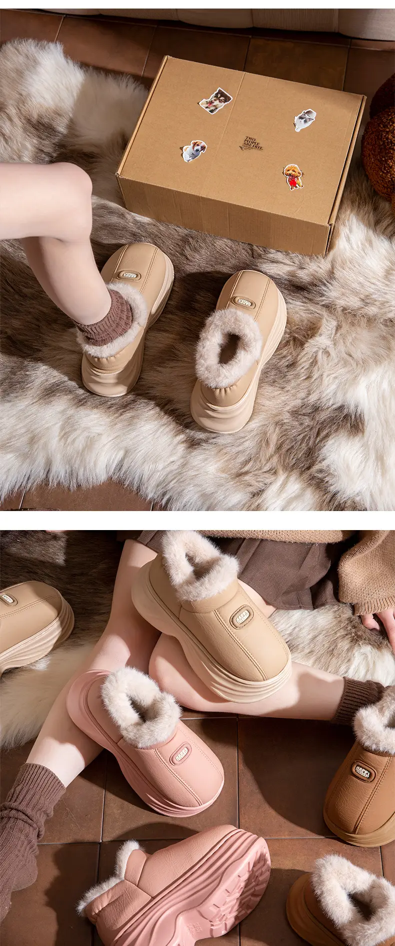 Women's Winter Cotton Slippers with Thick Soles, Waterproof Indoor Home Cotton Shoes, Pu Couple's Home Warm Plush Slippers, Non-Slip for Home Use — feature 11
