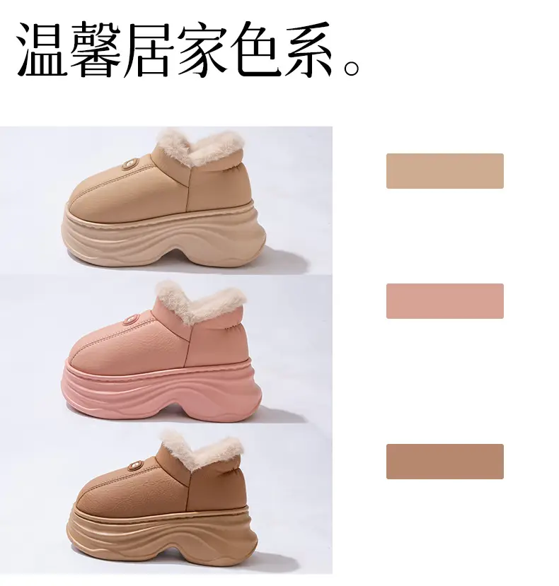 Women's Winter Cotton Slippers with Thick Soles, Waterproof Indoor Home Cotton Shoes, Pu Couple's Home Warm Plush Slippers, Non-Slip for Home Use — feature 8