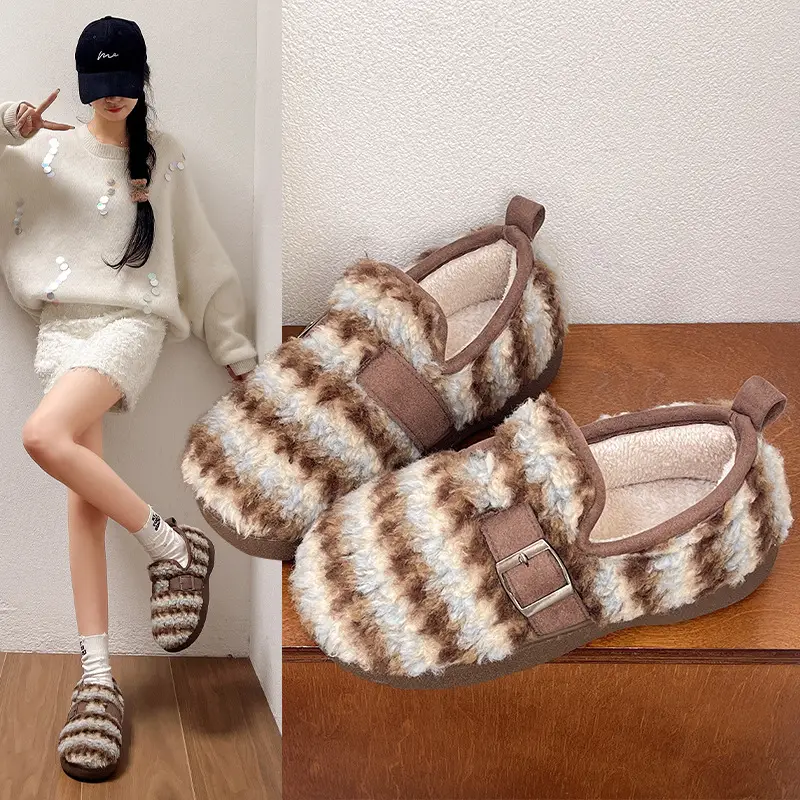 Women's Cotton Velvet Birkenstock Slippers Winter Warm Anti-Slip - Image 4