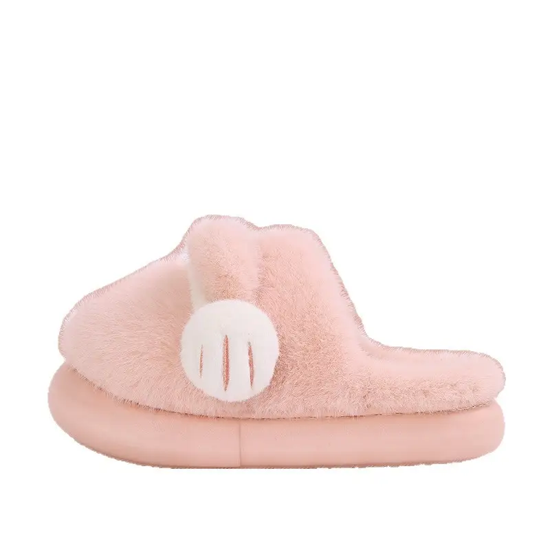 Pink Cat Paw Furry Slippers Warm Thick-Soled Women