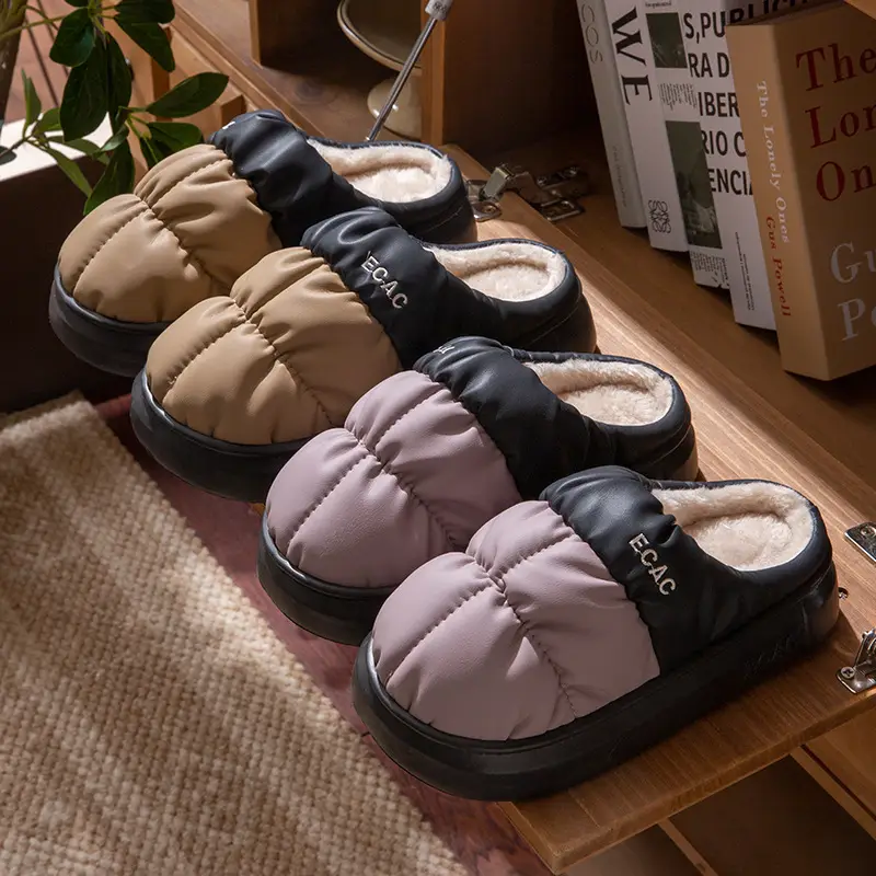 2025 Autumn and Winter Cotton Slippers Women's Indoor Home Thick-Soled Waterproof Cotton Shoes Couples Plus Velvet Warm Anti-Slip Cotton Slippers Men - Image 6