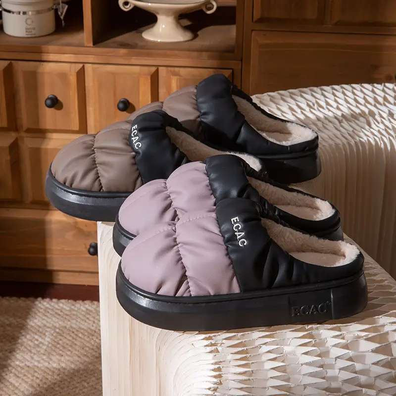 2025 Autumn and Winter Cotton Slippers Women's Indoor Home Thick-Soled Waterproof Cotton Shoes Couples Plus Velvet Warm Anti-Slip Cotton Slippers Men - Image 7