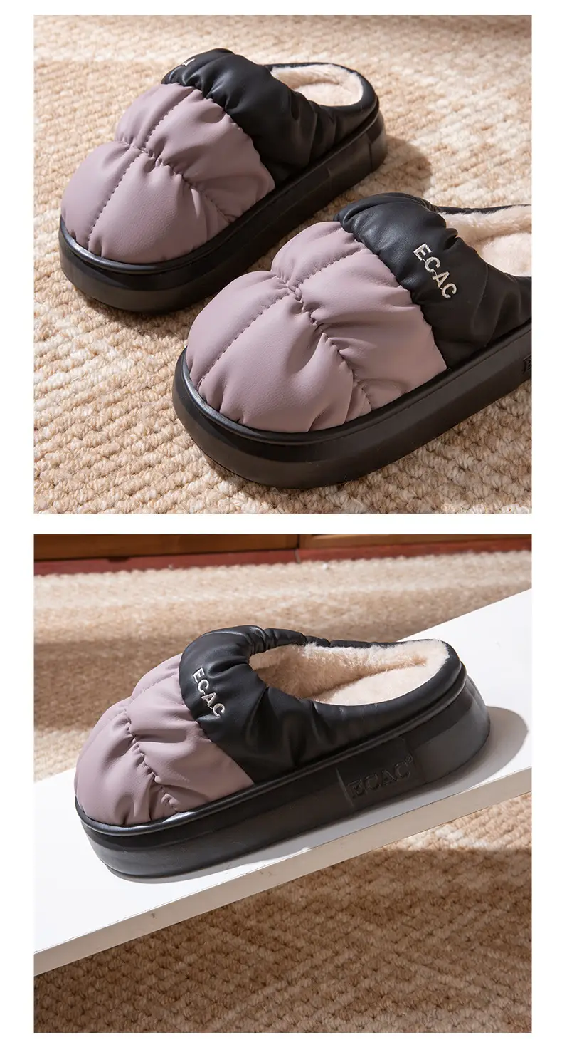 2025 Autumn and Winter Cotton Slippers Women's Indoor Home Thick-Soled Waterproof Cotton Shoes Couples Plus Velvet Warm Anti-Slip Cotton Slippers Men — feature 10