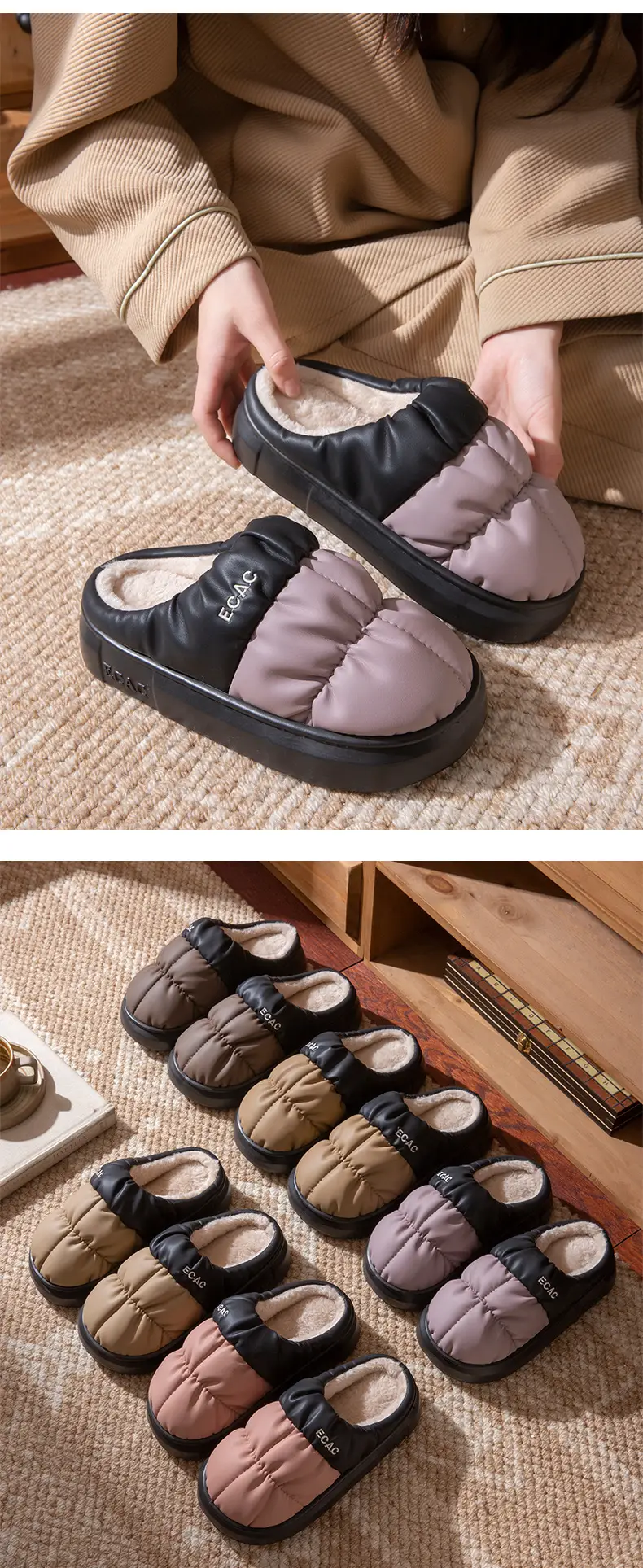 2025 Autumn and Winter Cotton Slippers Women's Indoor Home Thick-Soled Waterproof Cotton Shoes Couples Plus Velvet Warm Anti-Slip Cotton Slippers Men — feature 11