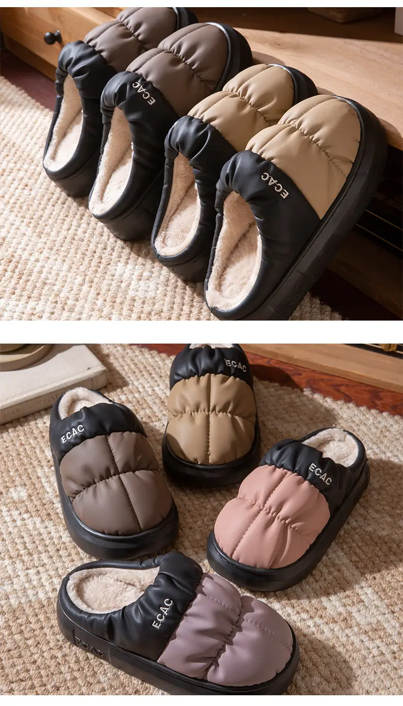 2025 Autumn and Winter Cotton Slippers Women's Indoor Home Thick-Soled Waterproof Cotton Shoes Couples Plus Velvet Warm Anti-Slip Cotton Slippers Men — feature 9