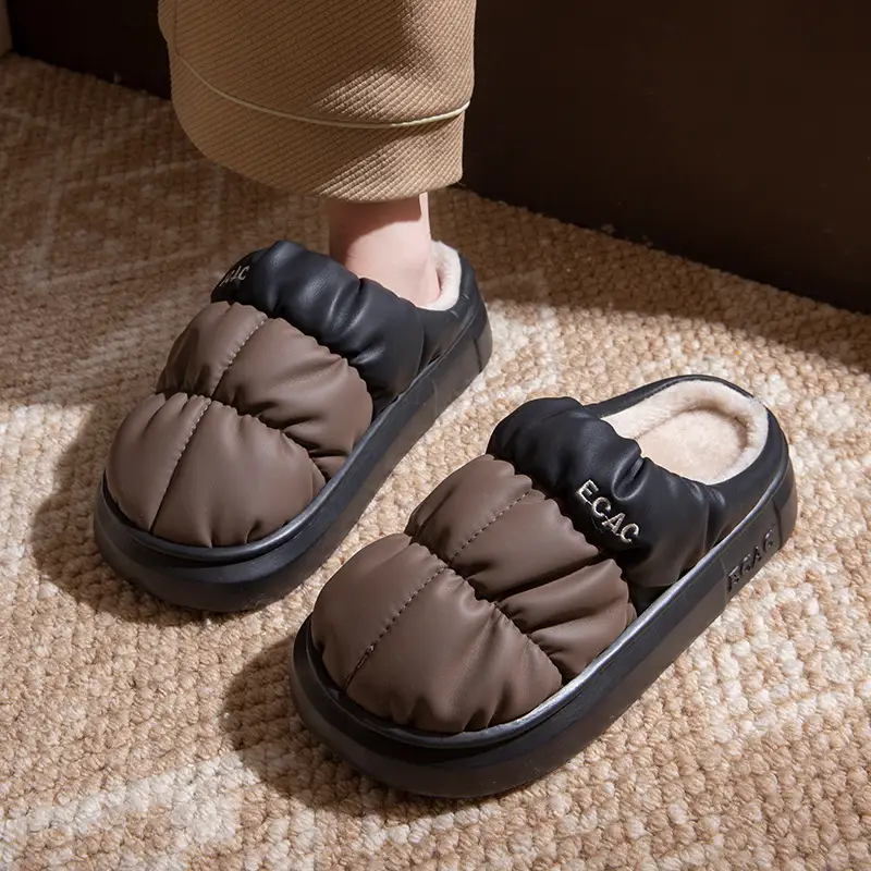 2025 Autumn and Winter Cotton Slippers Women's Indoor Home Thick-Soled Waterproof Cotton Shoes Couples Plus Velvet Warm Anti-Slip Cotton Slippers Men - Image 2