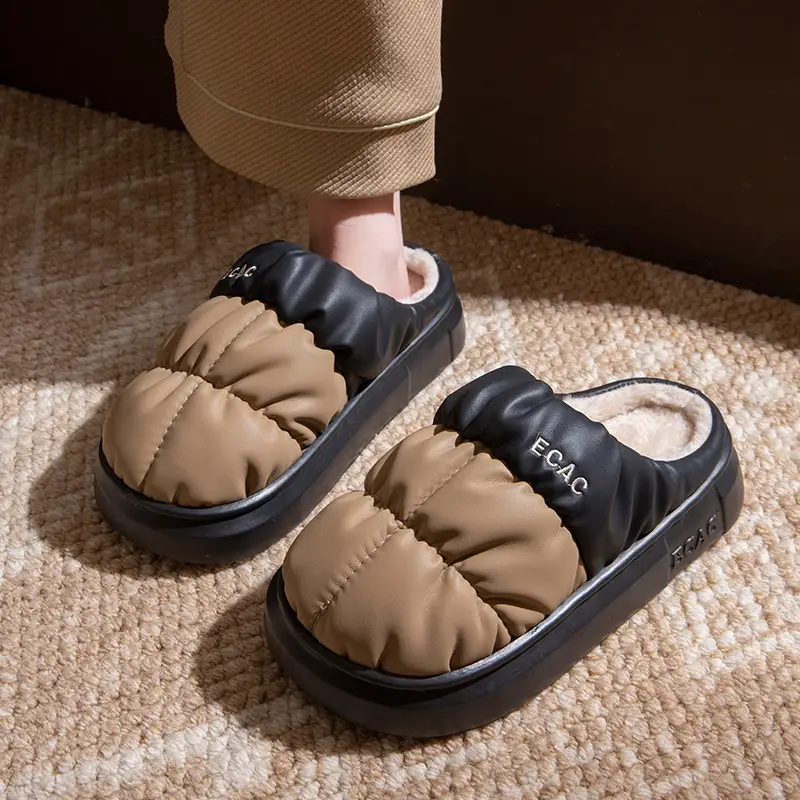 2025 Autumn and Winter Cotton Slippers Women's Indoor Home Thick-Soled Waterproof Cotton Shoes Couples Plus Velvet Warm Anti-Slip Cotton Slippers Men - Image 3
