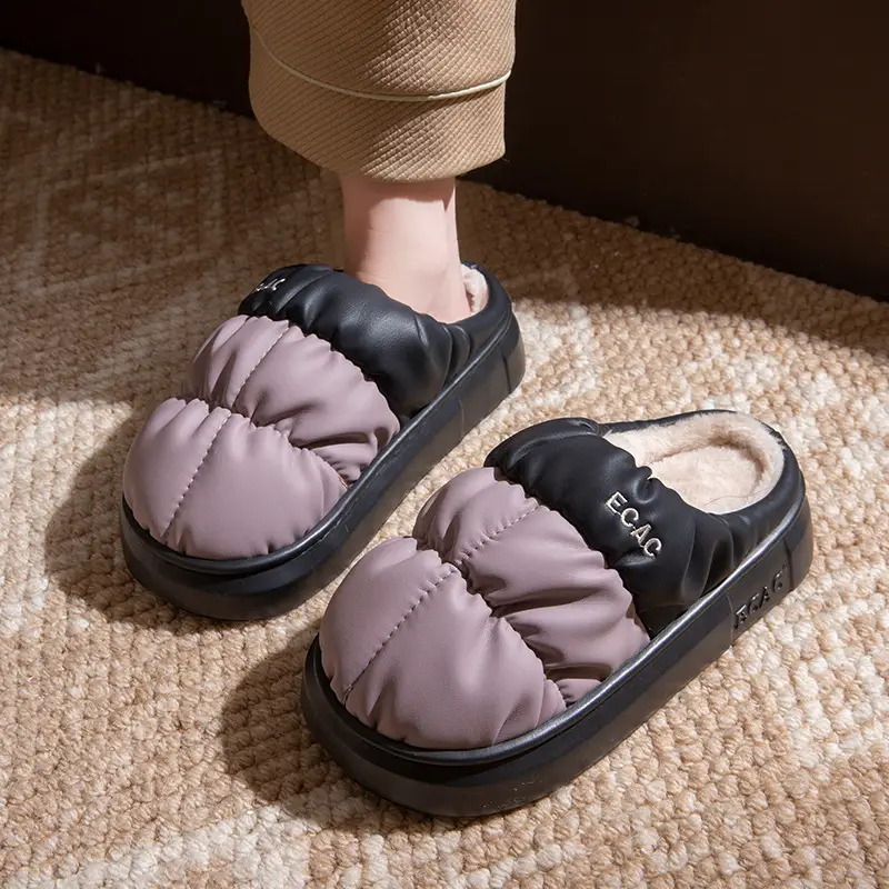 2025 Autumn and Winter Cotton Slippers Women's Indoor Home Thick-Soled Waterproof Cotton Shoes Couples Plus Velvet Warm Anti-Slip Cotton Slippers Men - Image 4