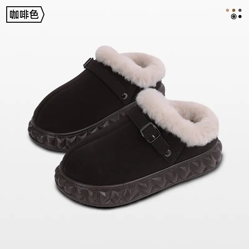 Women's Black Fleece Lined Slip On Mules