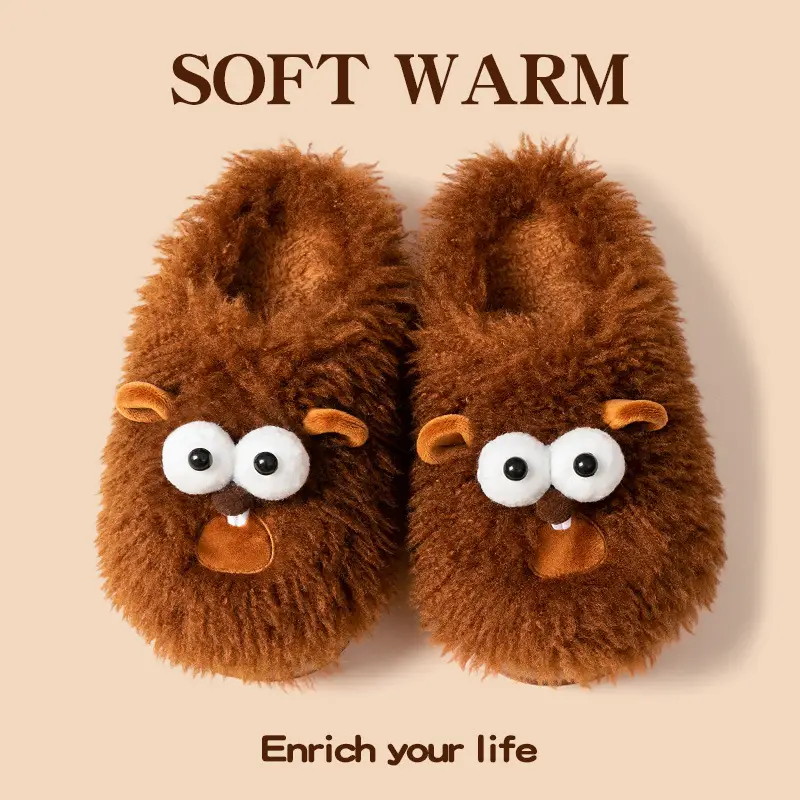 Brown Cartoon Cotton Slippers for Women 2025
