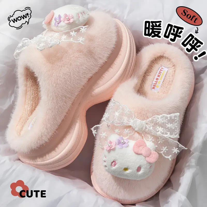 Thick-Soled Cotton Slippers for Women in Winter, Cute Cats and Plush Fur, Warm, Thickeneded, Non-Slip, Outer Wear, Toe-Cap Cotton Shoes - Image 4