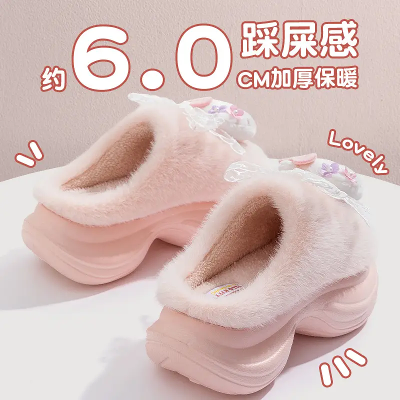 Thick-Soled Cotton Slippers for Women in Winter, Cute Cats and Plush Fur, Warm, Thickeneded, Non-Slip, Outer Wear, Toe-Cap Cotton Shoes - Image 5