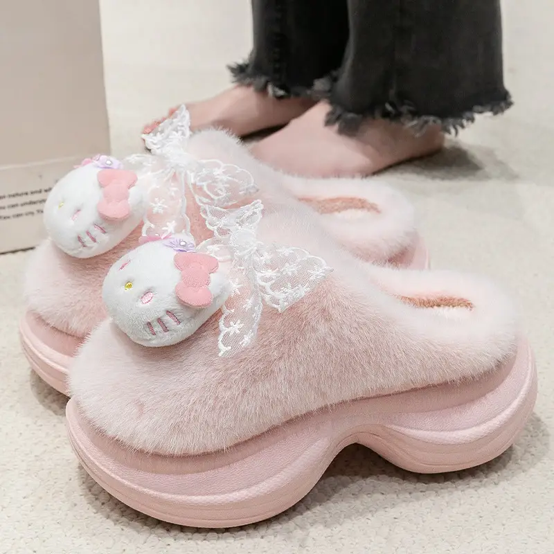 Thick-Soled Cotton Slippers for Women in Winter, Cute Cats and Plush Fur, Warm, Thickeneded, Non-Slip, Outer Wear, Toe-Cap Cotton Shoes - Image 7