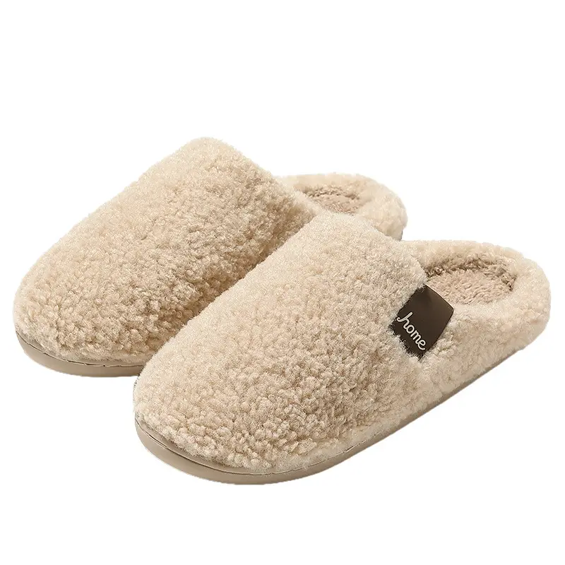 Women's Beige Plush Slippers Warm Indoor Winter - Image 7