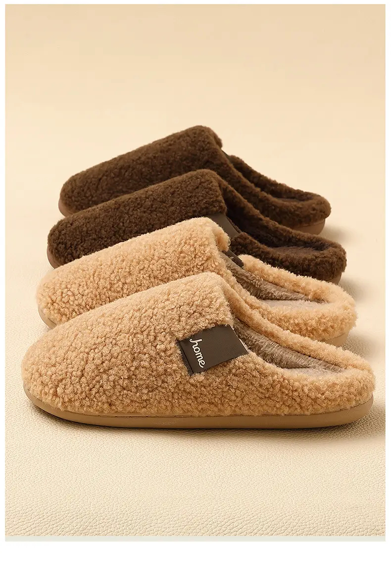 Women's Beige Plush Slippers Warm Indoor Winter — feature 11
