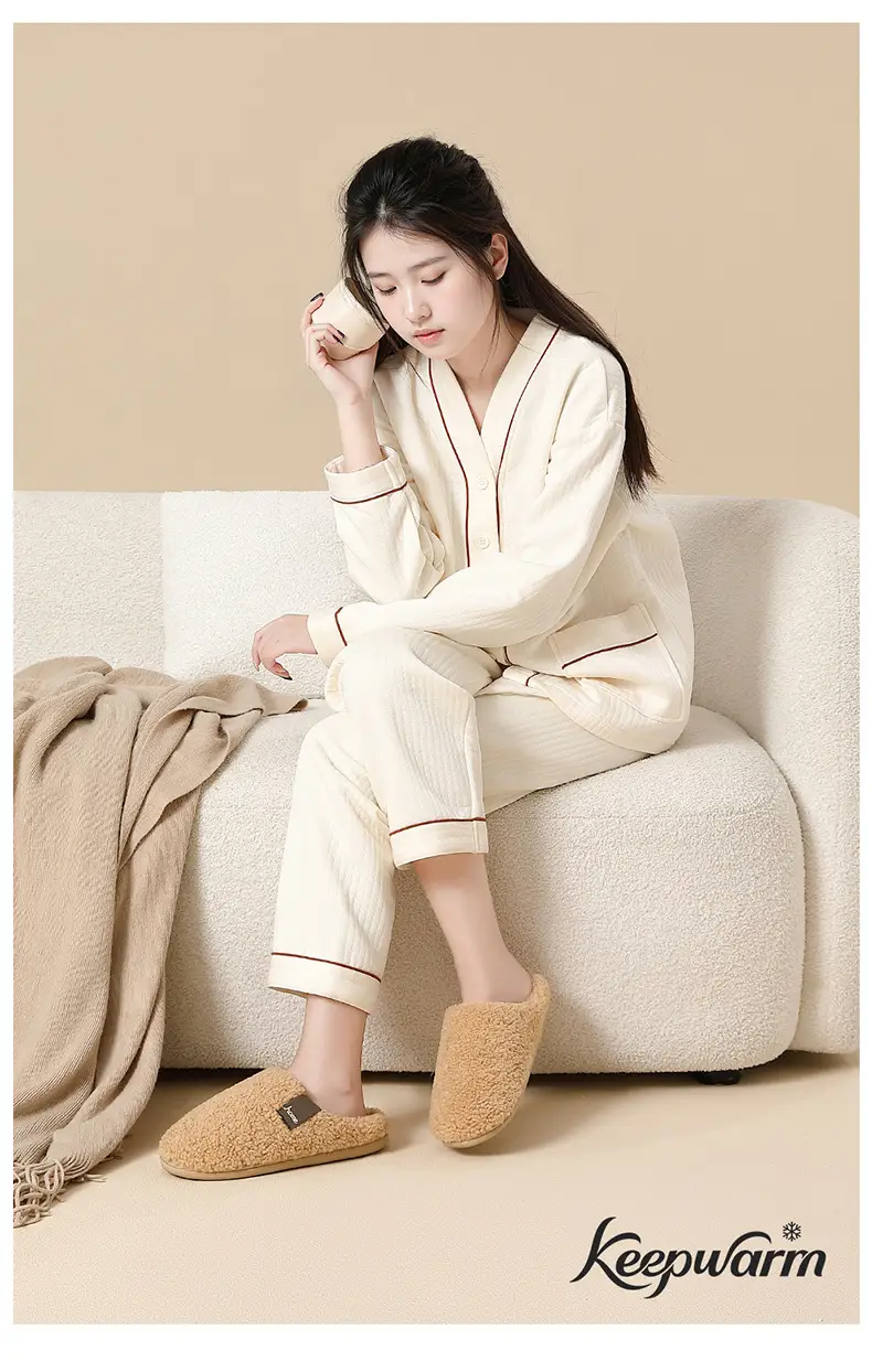 Women's Beige Plush Slippers Warm Indoor Winter — feature 2