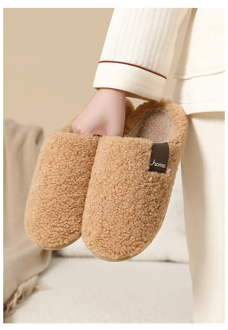Women's Beige Plush Slippers Warm Indoor Winter — feature 4