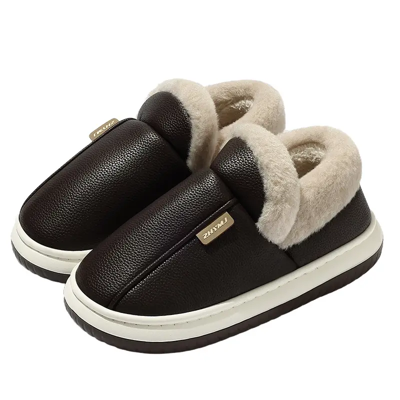 All-Inclusive Cotton Slippers for Women in Winter Home Indoor Non-Slip Thick Sole Fleece-Lined Warm Pu Cotton Shoes for Men Wholesale Winter