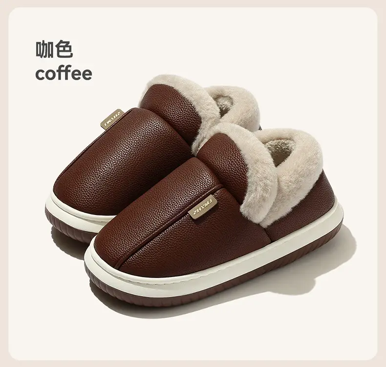 All-Inclusive Cotton Slippers for Women in Winter Home Indoor Non-Slip Thick Sole Fleece-Lined Warm Pu Cotton Shoes for Men Wholesale Winter — feature 14