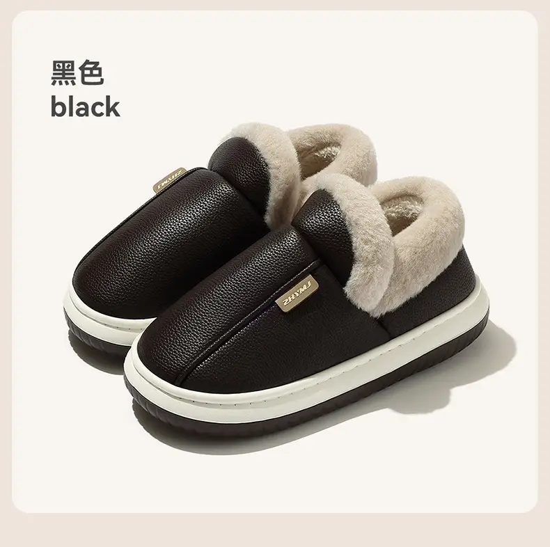 All-Inclusive Cotton Slippers for Women in Winter Home Indoor Non-Slip Thick Sole Fleece-Lined Warm Pu Cotton Shoes for Men Wholesale Winter — feature 15