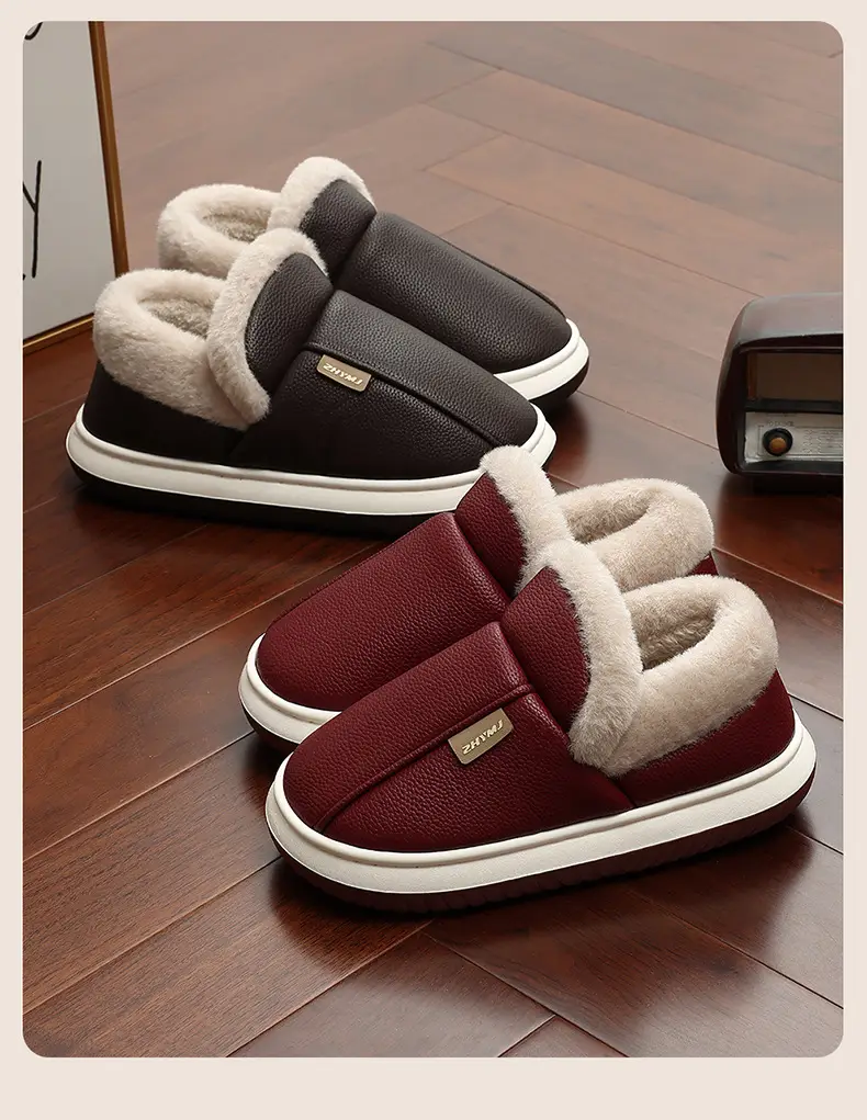 All-Inclusive Cotton Slippers for Women in Winter Home Indoor Non-Slip Thick Sole Fleece-Lined Warm Pu Cotton Shoes for Men Wholesale Winter — feature 3