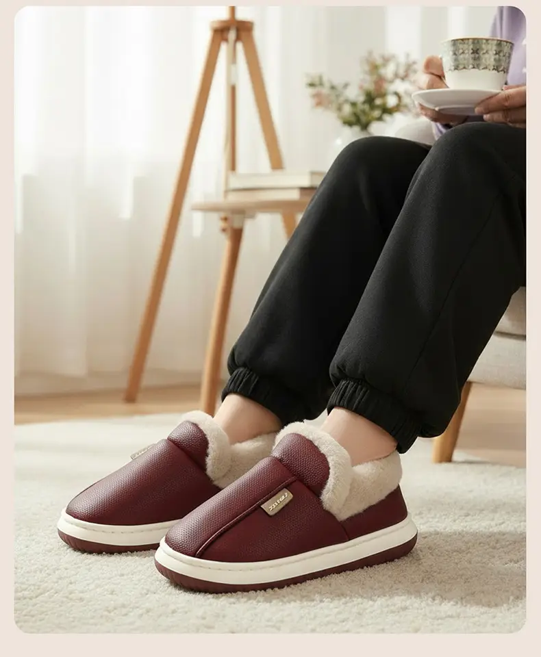 All-Inclusive Cotton Slippers for Women in Winter Home Indoor Non-Slip Thick Sole Fleece-Lined Warm Pu Cotton Shoes for Men Wholesale Winter — feature 6