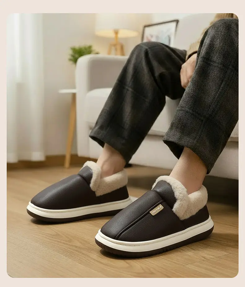 All-Inclusive Cotton Slippers for Women in Winter Home Indoor Non-Slip Thick Sole Fleece-Lined Warm Pu Cotton Shoes for Men Wholesale Winter — feature 7