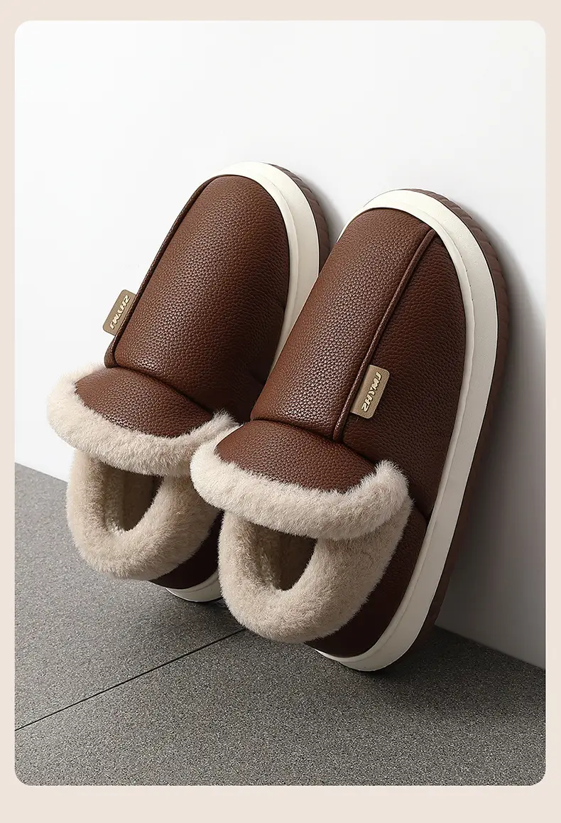 All-Inclusive Cotton Slippers for Women in Winter Home Indoor Non-Slip Thick Sole Fleece-Lined Warm Pu Cotton Shoes for Men Wholesale Winter — feature 8