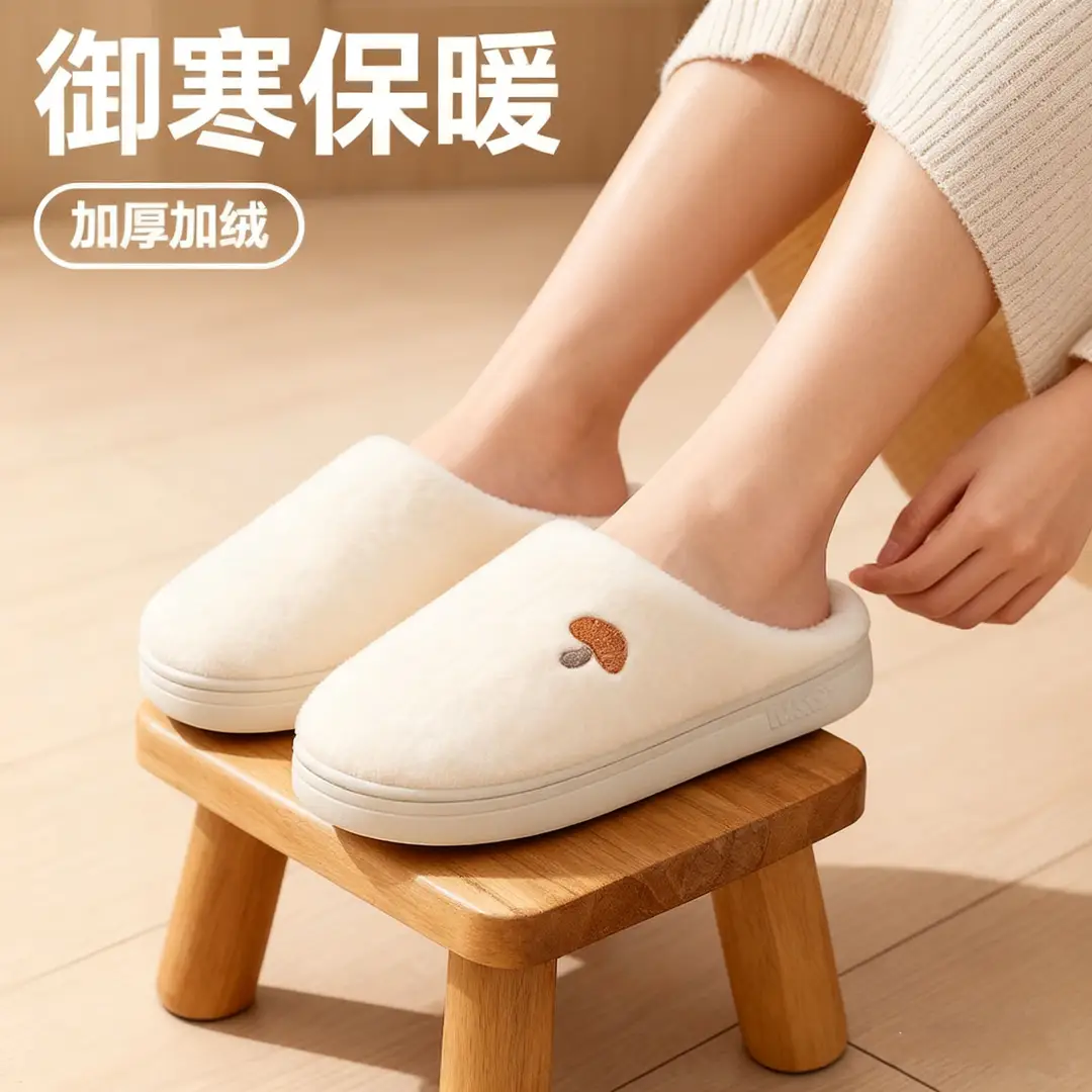 Plush Cotton Slippers for Autumn and Winter Indoor Home Use, Thick-Soled Plush Slippers, New Closed-Toe Warm Artifact Home Maternity Shoes - Image 5