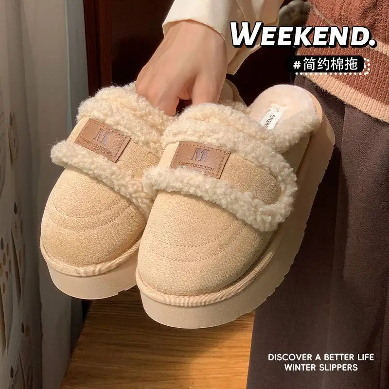 Women Winter Velvet Slippers with Thick Sole
