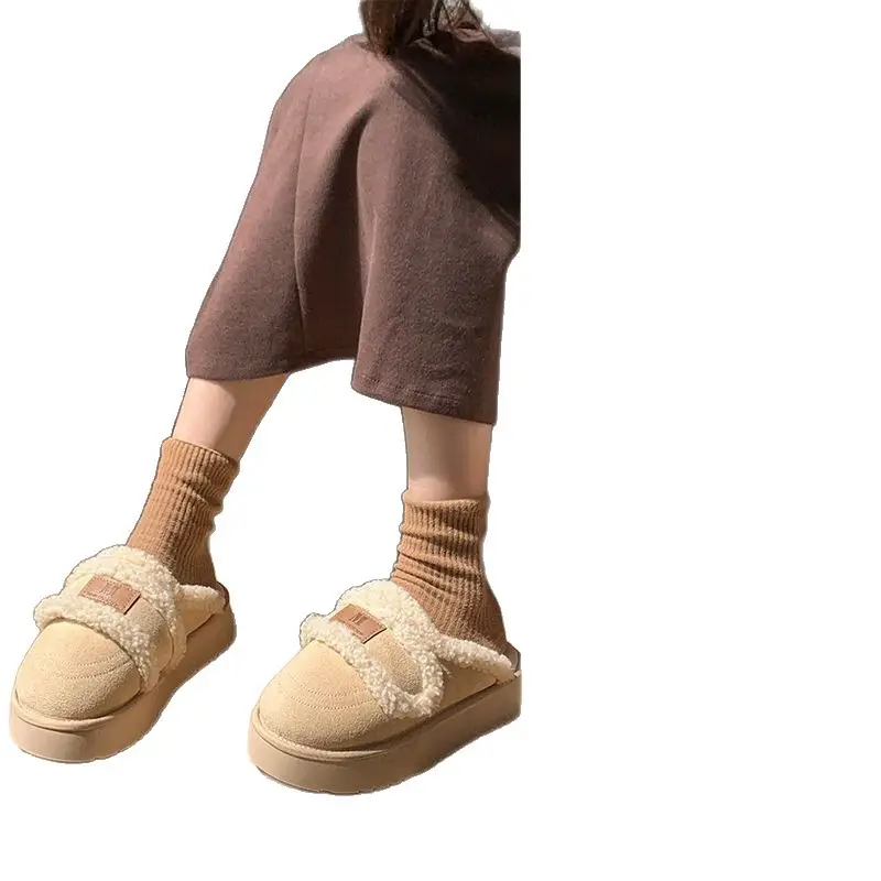 Women Winter Velvet Slippers with Thick Sole