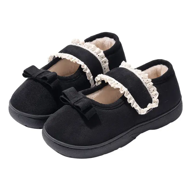 Women Velvet Beanie Slippers with Velcro & Lace Edge