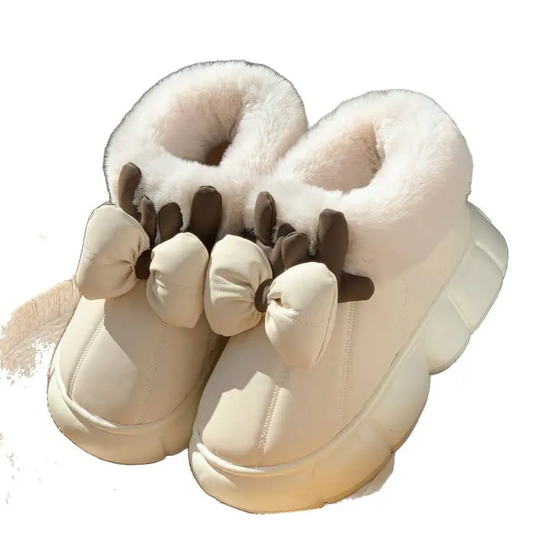2025 Warm Plush Antler Bow Shoes for Winter