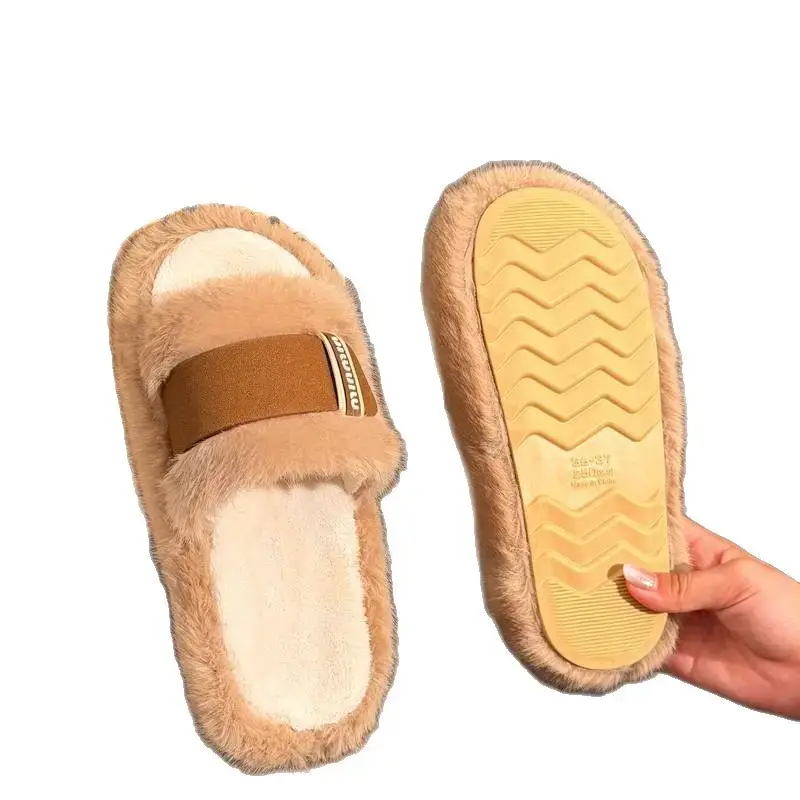 Women Fur Warm Slippers White Brown Winter Warm - Image 8