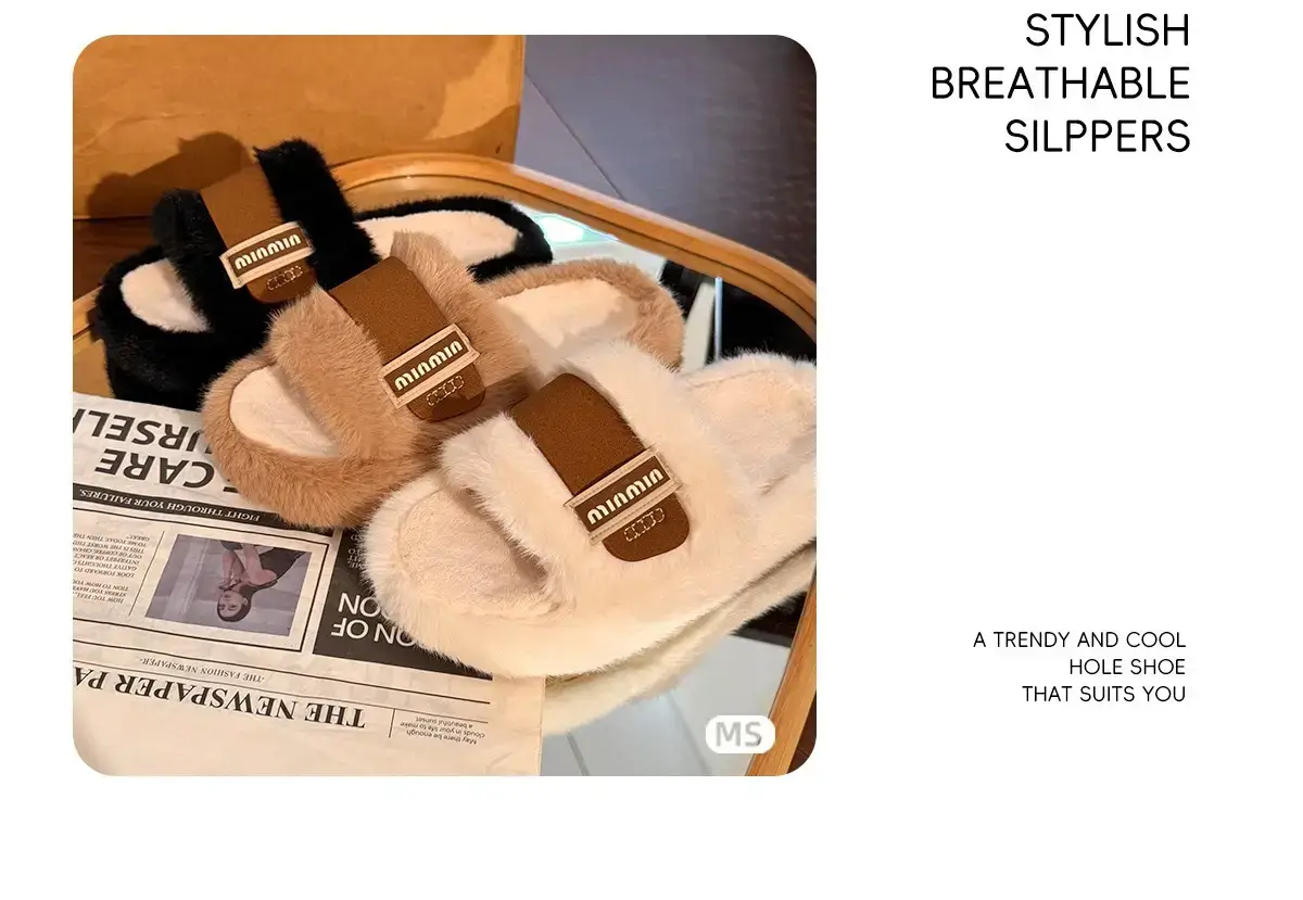 Women Fur Warm Slippers White Brown Winter Warm — feature 5